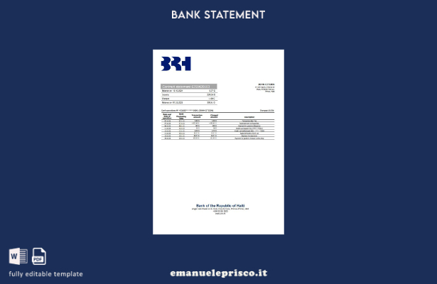 modello word di estratto conto bancario Haiti BRH in stile verificato
